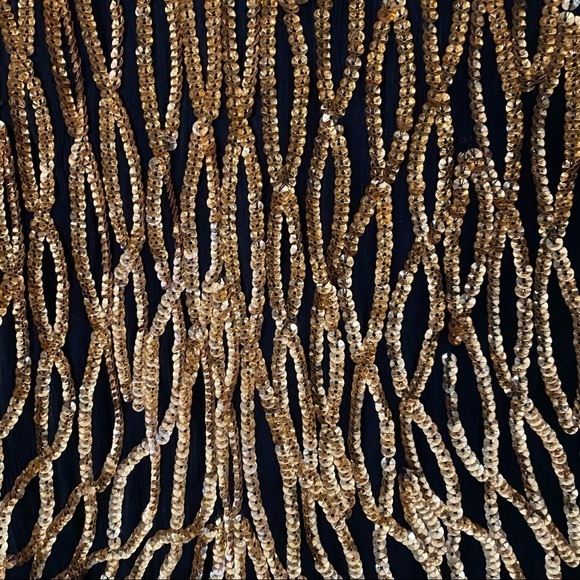 VINTAGE 80s 90s LAURENCE KAZAR 100% silk gold black sequin dress - Picture 7 of 10